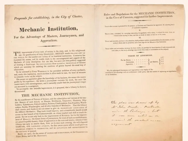 The image shows an open book with the title "Mechanic Institution, for the Advantage of Masters,...