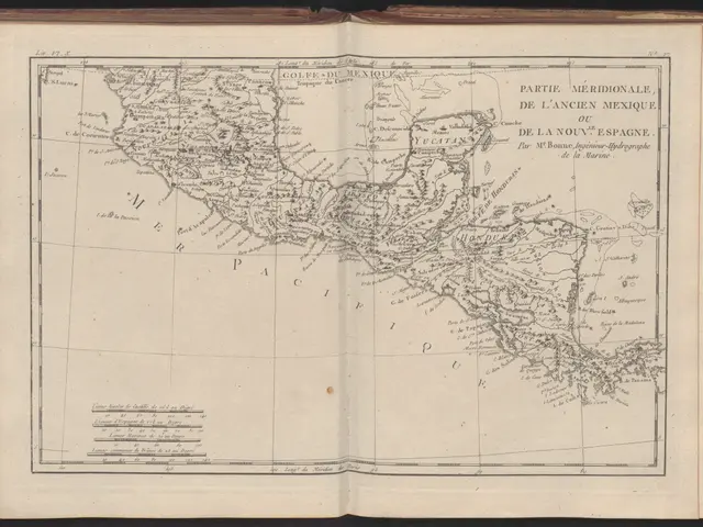 The image shows an open book with a map of Mexico on it, set against a dark background. The map is...