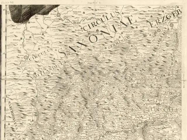 The image shows an old map of Saxony, Germany, with text written on it. The map is detailed and...