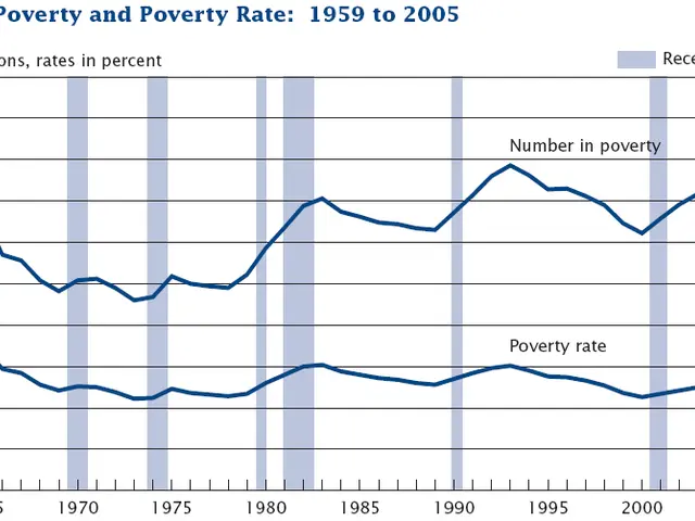 The image shows a graph depicting the number of poverty and poverty rates from 1959 to 2005. The...