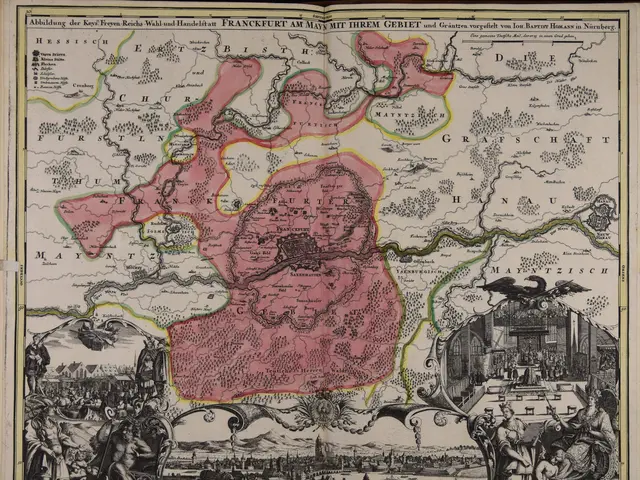 The image shows an old book with a map of Germany in the middle of it. The map is surrounded by...