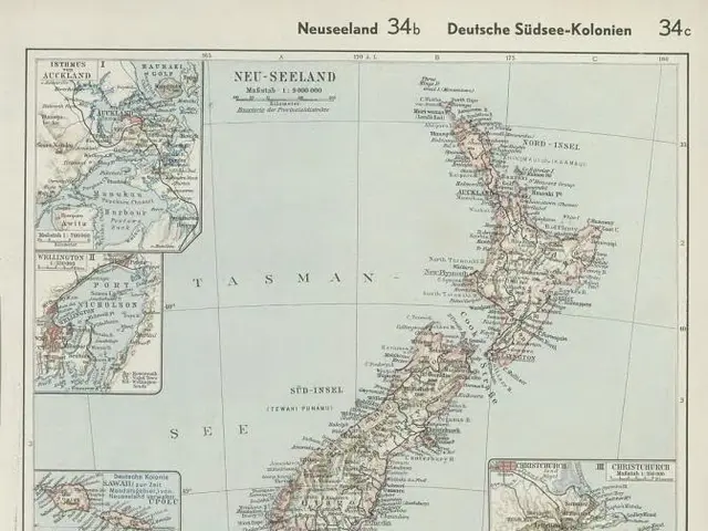 The image shows an old map of New Zealand and New Zealand on a piece of paper. The map is detailed...