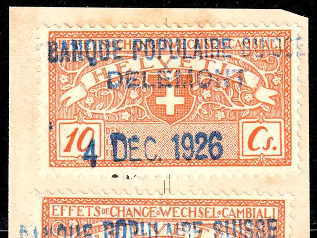 The image shows two stamps from Switzerland in 1926, with a red cross on them, set against a black...