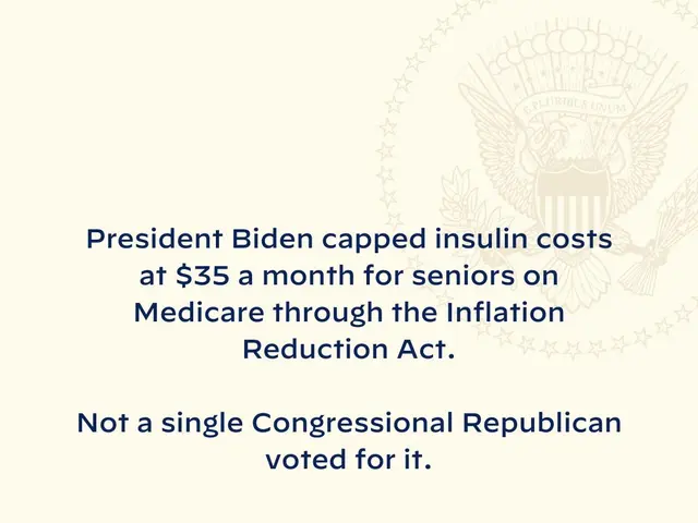 The image shows a poster with a logo and text that reads "President Biden Capped Insulin Costs at...