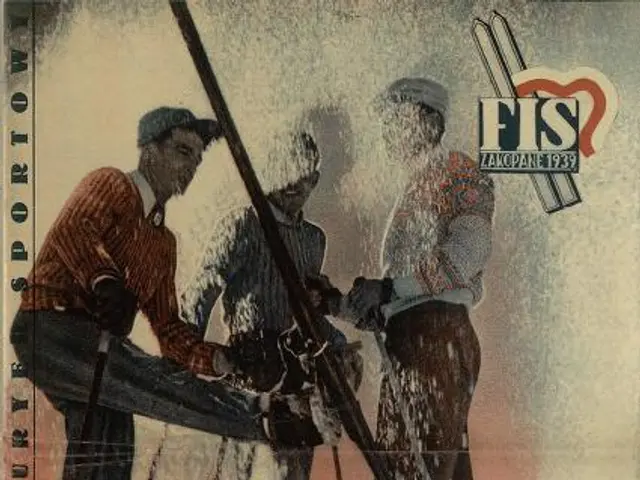 The image shows a poster advertising a ski resort in the Czech Republic in 1938. It features three...