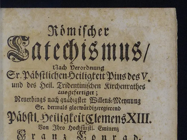 The image shows an old book with a black background and a coat of arms on it. The text on the paper...