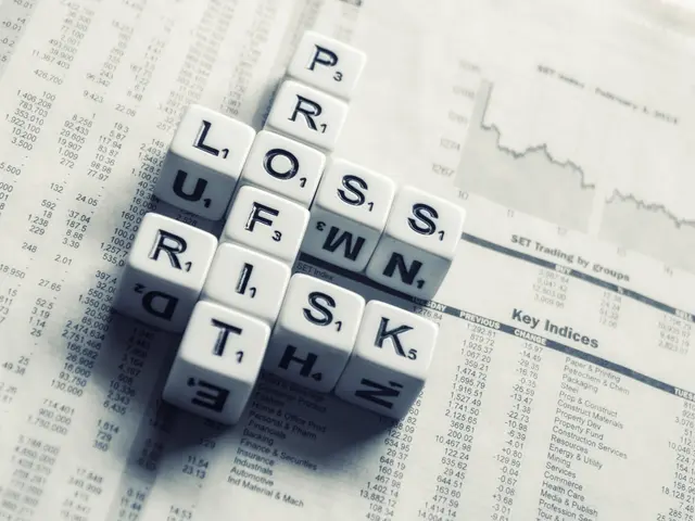 The image shows a crossword puzzle with the words "loss, risk, and risk" spelled out on top of a...