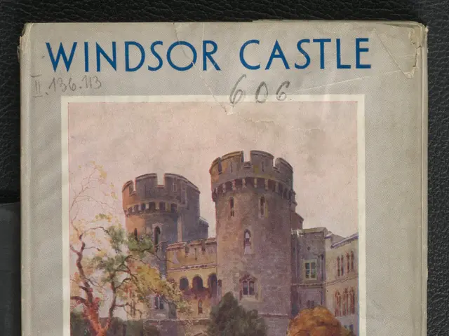 The image shows a book with a picture of Windsor Castle on the cover, surrounded by trees, plants,...