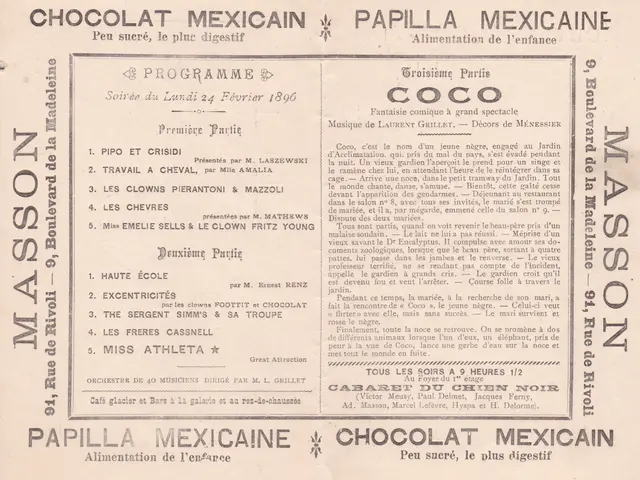 The image shows an old newspaper advertisement for a chocolate Mexican restaurant. The paper has...