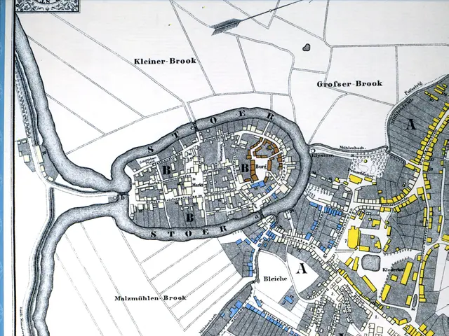 The image shows an old map of the city of Hamburg, Germany, with a black border around it. The map...