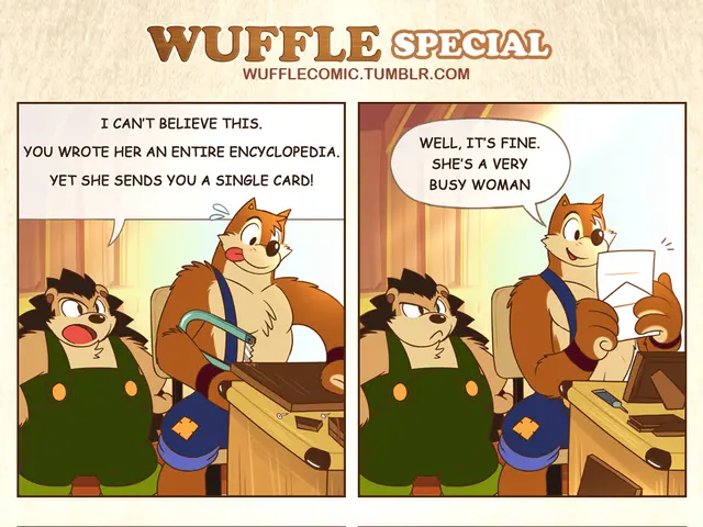 The image shows a poster with a comic strip featuring a cartoon of a man and a woman talking to...