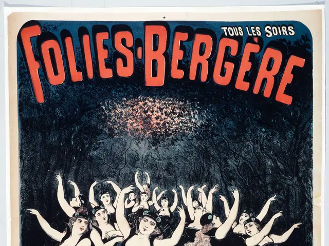 The image shows a poster for the ballet noir music of O. Metra, featuring a group of people dancing...