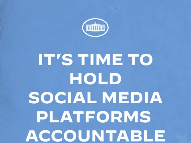 The image shows a poster with the words "It's Time to Hold Social Media Platforms Accountable"...