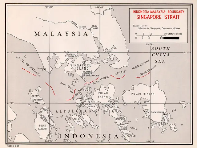 The image shows a poster with a map of Singapore and Malaysia, with text and numbers indicating the...