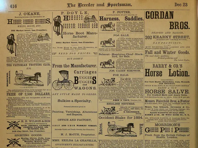 The image shows an old newspaper with a variety of pictures of horses and people on it. The paper...