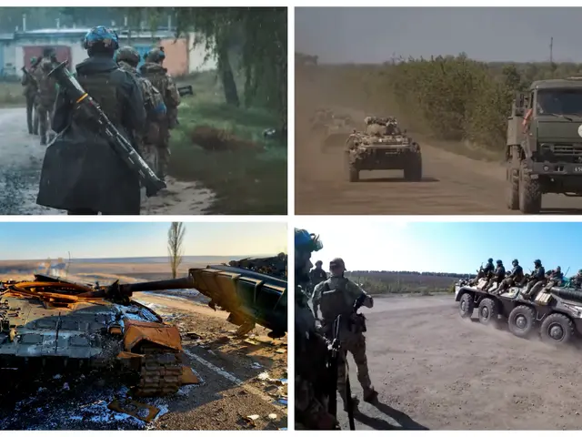 The image shows a collage of four pictures depicting Ukrainian soldiers in action. In the first...