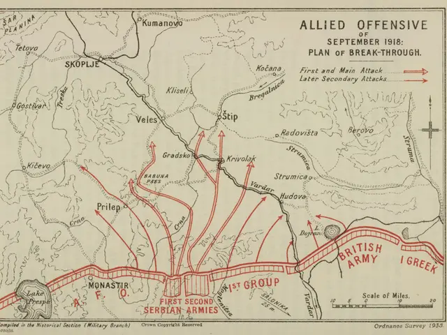 The image shows a poster with a map of the Allied Offensive of September 1918, with text detailing...
