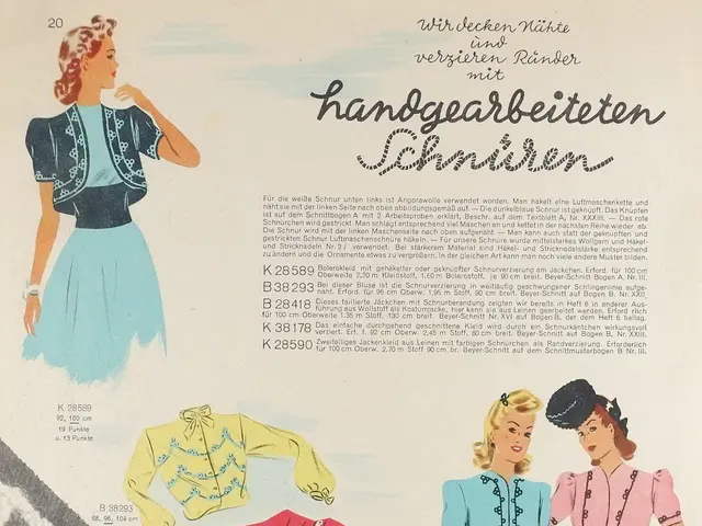 The image shows an advertisement for a 1950s fashion magazine featuring a woman in a dress and hat....