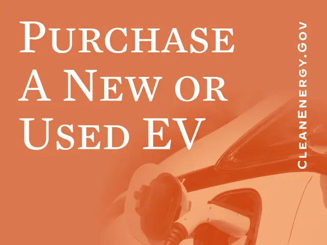 The image shows a poster with an image of a car and text that reads "Purchase a new or used EV -...