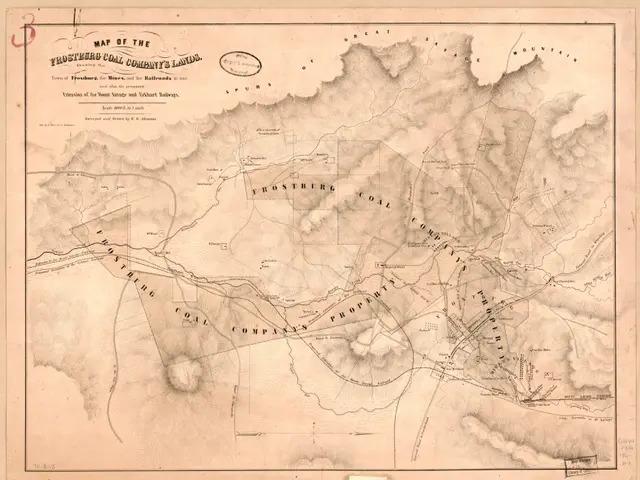 The image shows a map of the Frostburg Coal Company's lands, with text written on it. The map is...