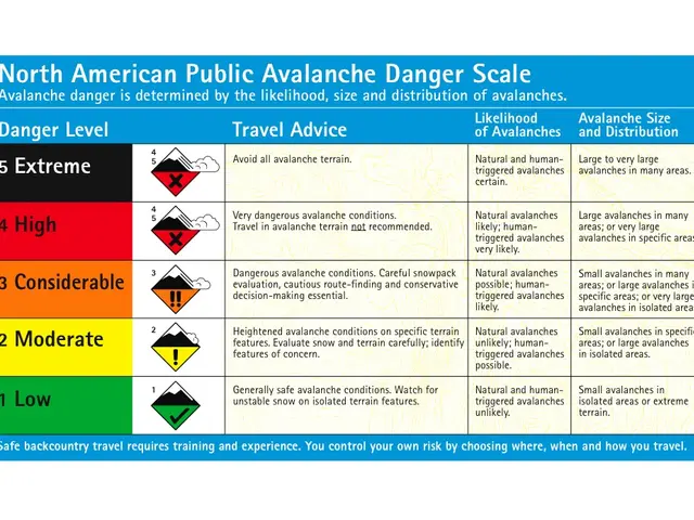 The image shows a North American Public Avalanche Danger Scale, which is a chart with text and...