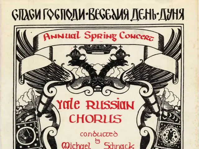 The image shows a poster for the annual spring concert of Yale Russian Choruses conducted by...