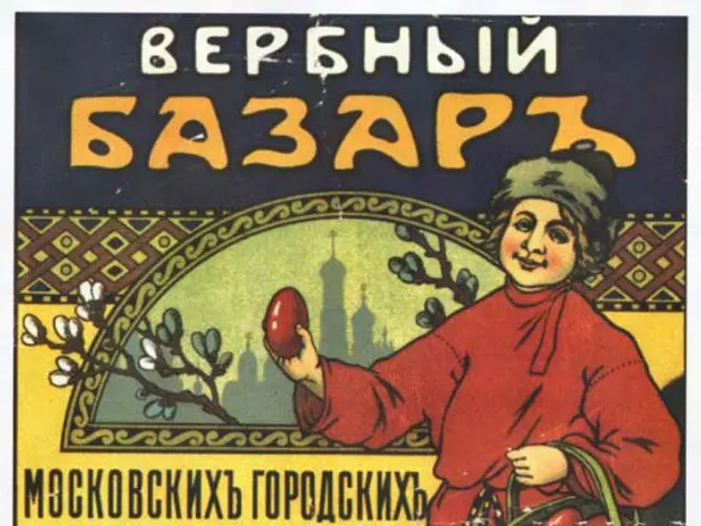 The image shows a Russian poster advertising a fruit market in Moscow, Russia. It features a person...