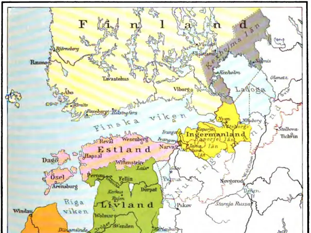 The image shows a poster of a map of Europe with the provinces of Finland and Sweden clearly...