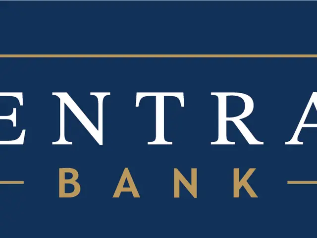 The image shows the Central Bank logo on a blue background. The logo consists of the words "Central...