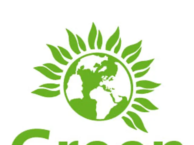 The image shows a green party logo with the words "Green Party" written in white against a white...