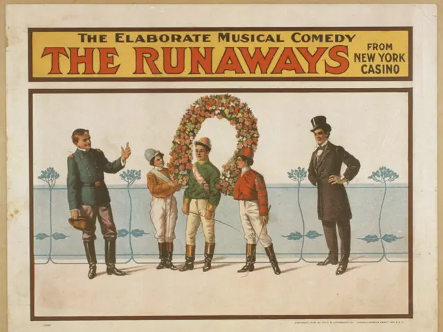 The image shows a poster of the Elaborate Musical Comedy Runaways from New York Casino. It features...