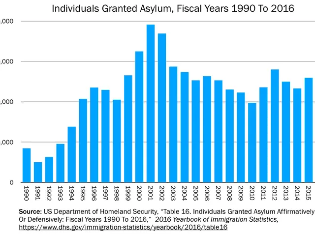 The image shows a graph depicting the number of individuals granted asylum in the United States...
