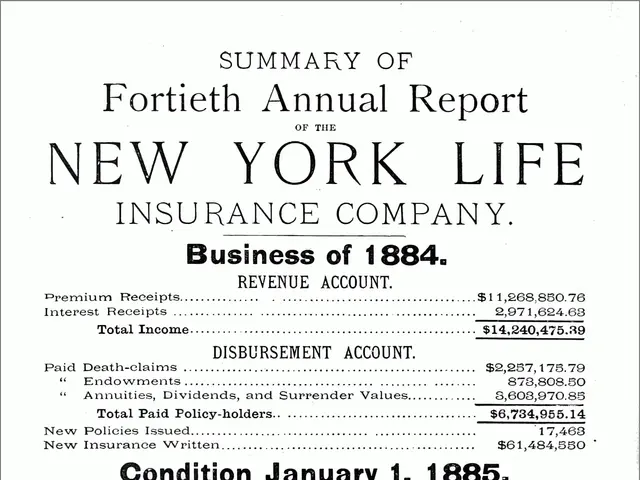 The image shows a black and white paper with the text "New York Life Insurance Company, Business of...