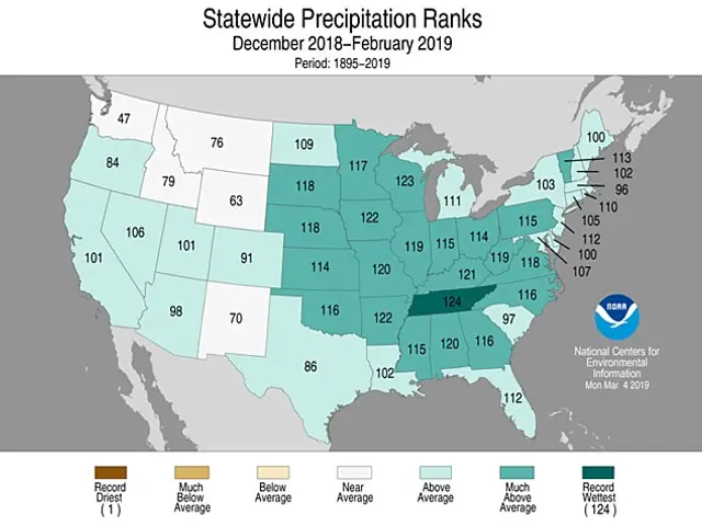 The image shows a map of the United States with the statewide precipitation ranks for December...