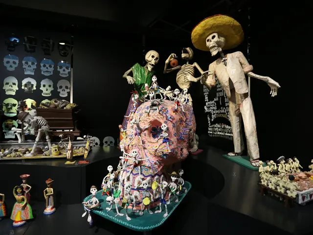 The image shows a Day of the Dead exhibit at the Museum of Fine Arts in San Francisco, California....