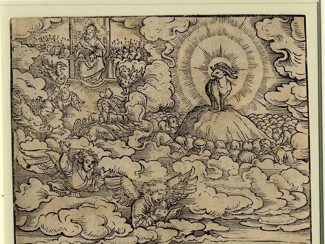 The image shows a black and white drawing of a city with a sun in the sky, framed in a photo frame....