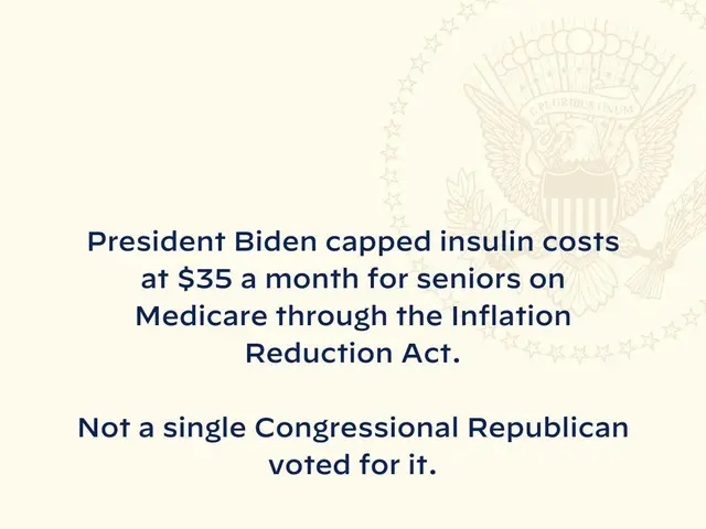 The image shows a poster with a logo and text that reads "President Biden Capped Insulin Costs at...