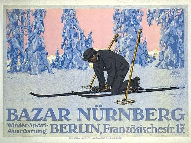 The image shows a poster advertising the Bazar Nürnberg Winter Sport in Berlin, Germany. It...