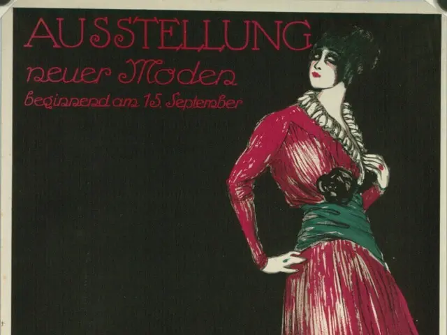 The image shows a poster advertising a fashion show featuring a woman in a pink dress. The poster...