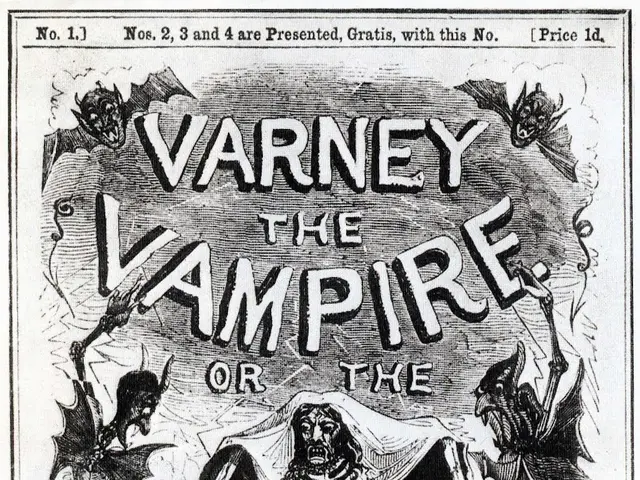 The image shows a poster with a black and white picture of a vampire and a skeleton, with the words...