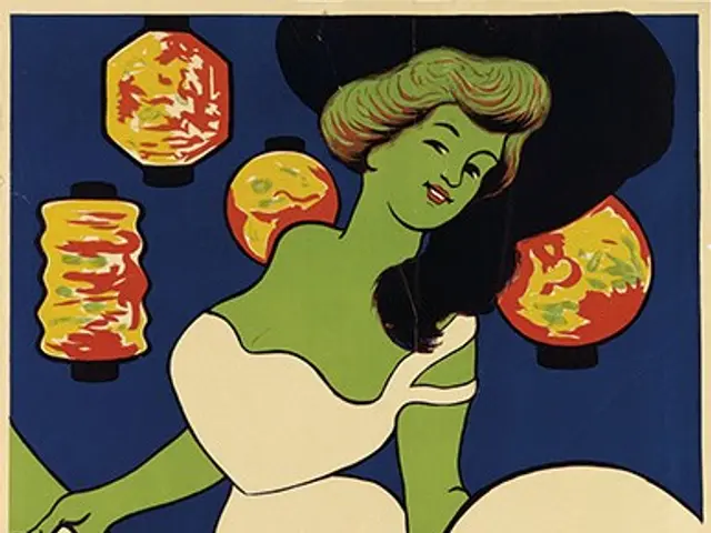 The image shows a poster advertising a summer orpheus hotel in Vienna, Austria. It features a woman...