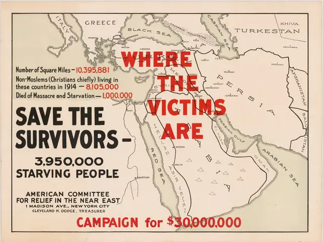 The image shows a poster with a map of the world and text that reads "Where the Victims Are: Save...