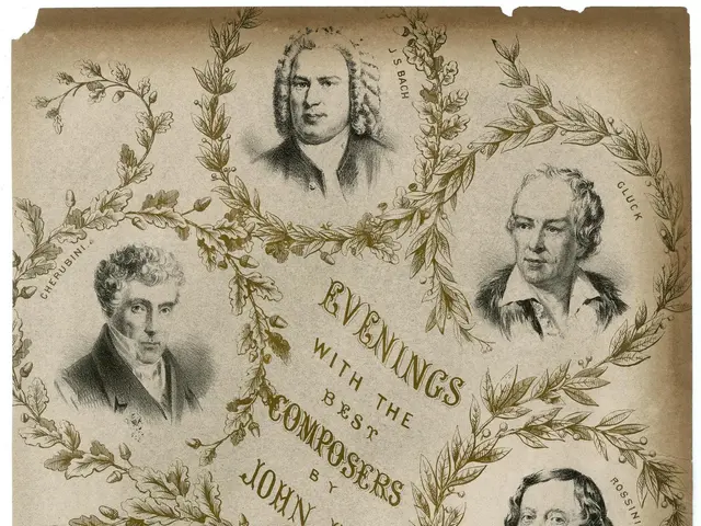 The image shows a poster with pictures of six men, each with a human face, and the words "evenings...