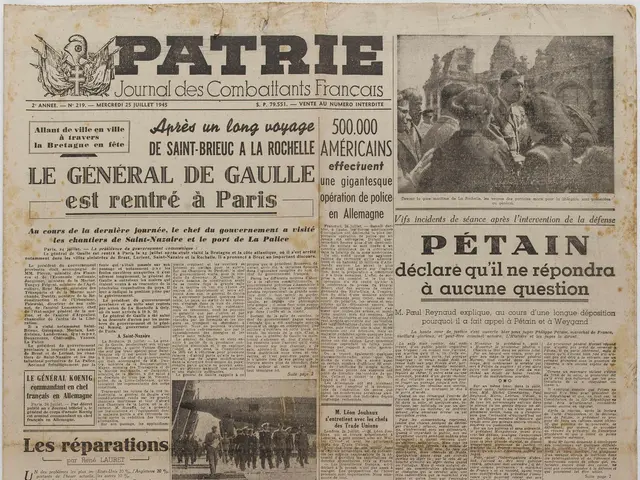 The image shows the front page of a newspaper with a picture of a group of people on it. The...