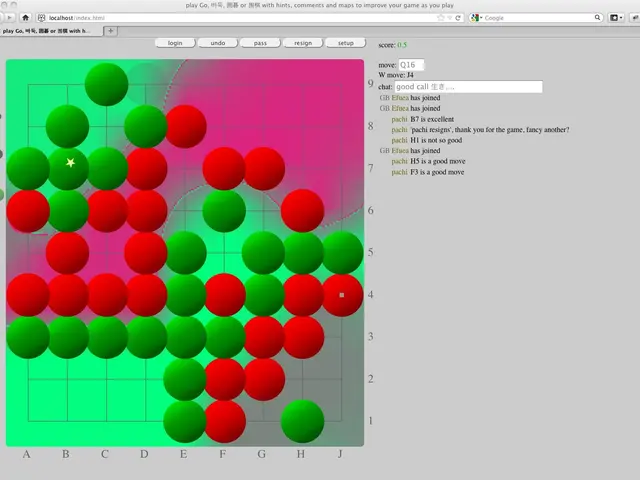 The image shows a computer screen with a game of Go, a popular board game, displayed on it. The...