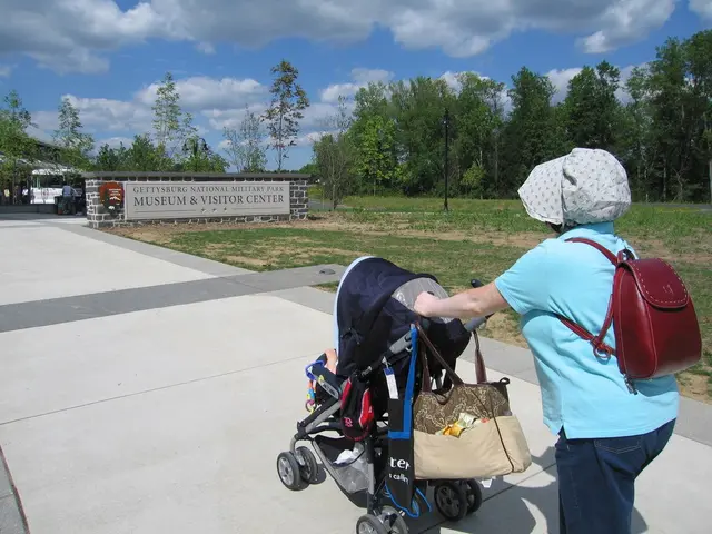 In this image on the right side there is one person who is wearing a bag, and she is pulling a...