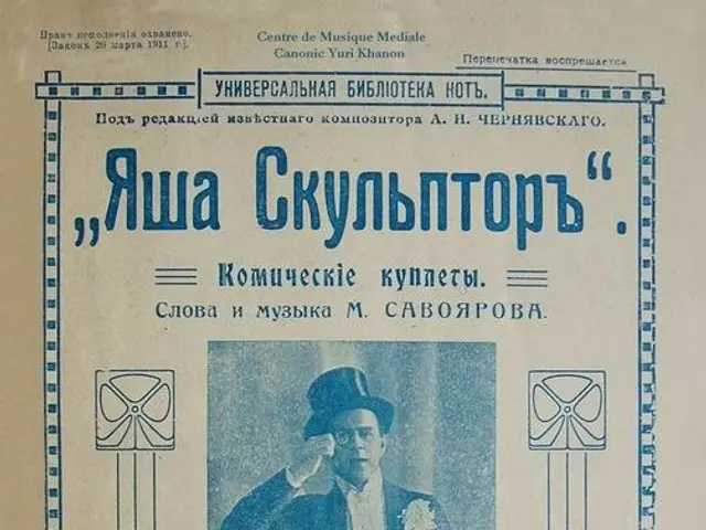 The image shows an old book with a picture of a man in a tuxedo and hat, identified as Yuri...