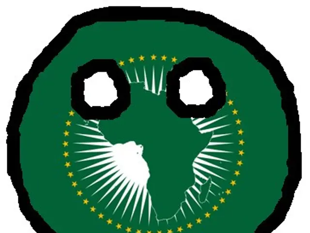 The image shows a green and yellow logo with a map of Africa in the center, surrounded by stars.