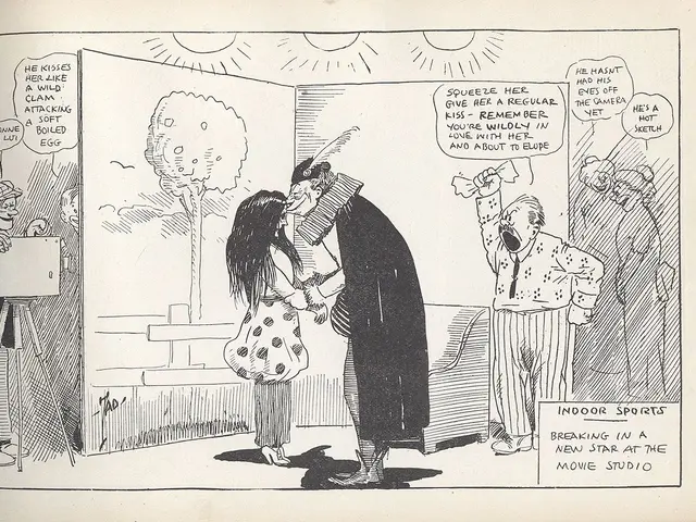 The image shows a book with a drawing of a man and woman kissing in a room. The man is wearing a...