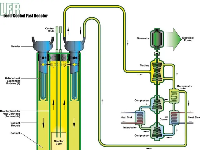 The image shows a diagram of a lead-cooled fast reactor, which is a type of nuclear reactor used to...